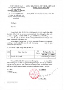 Mẫu thông báo chấp thuận lao động người nước ngoài